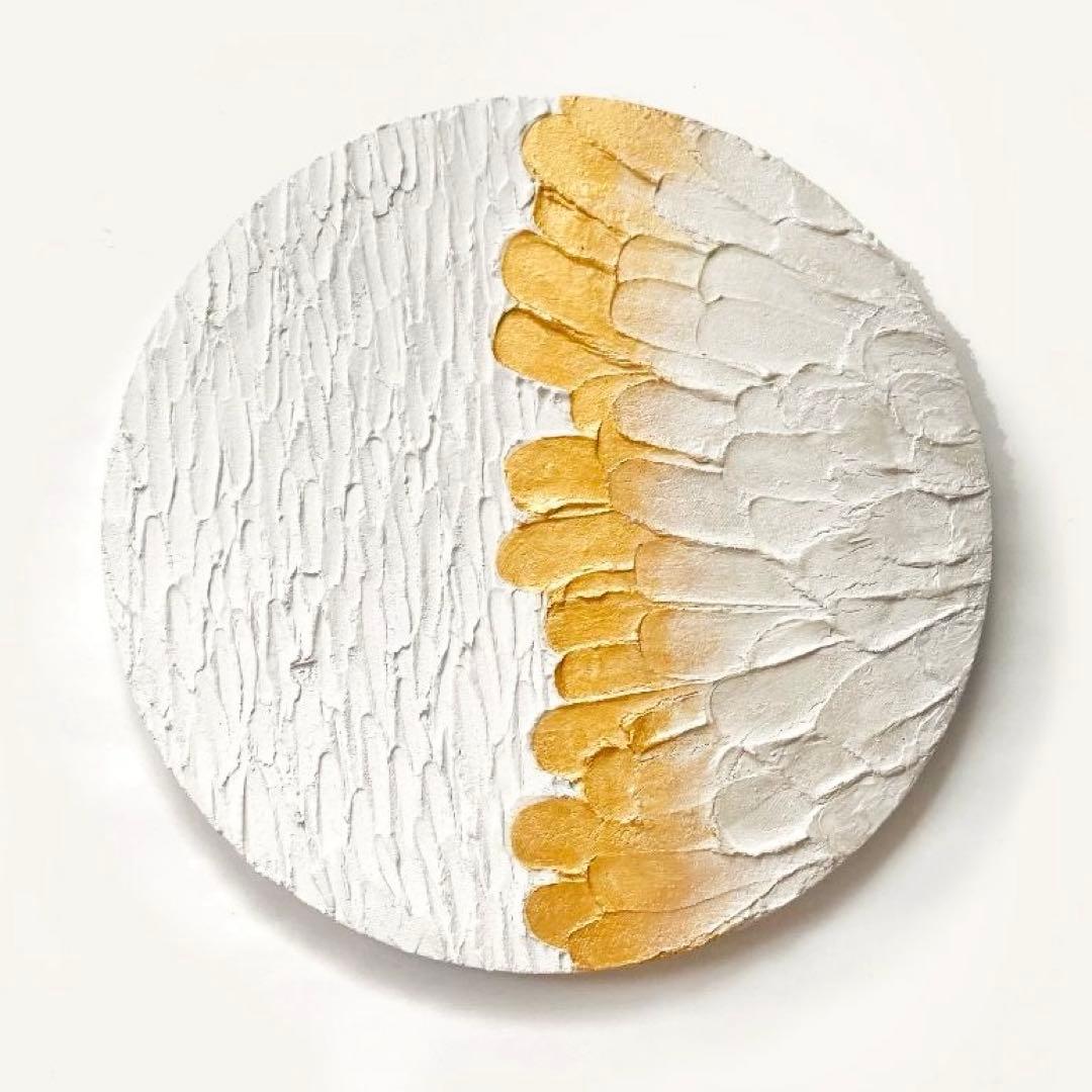 白と金 現代アート｜30cm｜絵画　抽象画　テクスチャーアート　壁掛け　パネル
