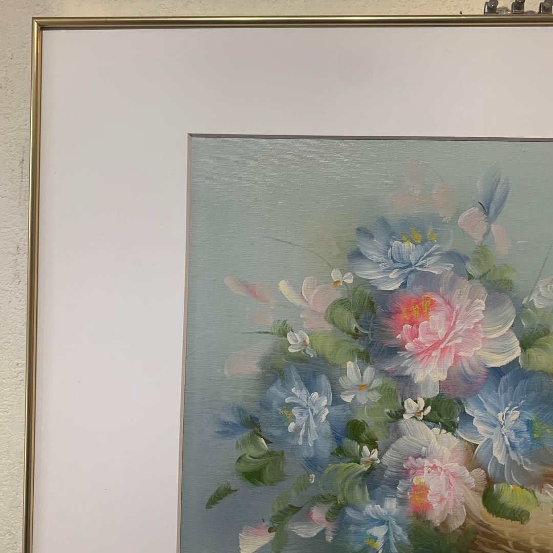 絵画　油彩肉筆画　真作　ESTHER『フラワーバスケット』