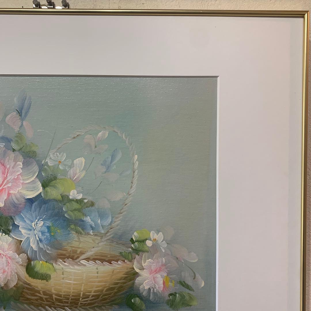絵画　油彩肉筆画　真作　ESTHER『フラワーバスケット』