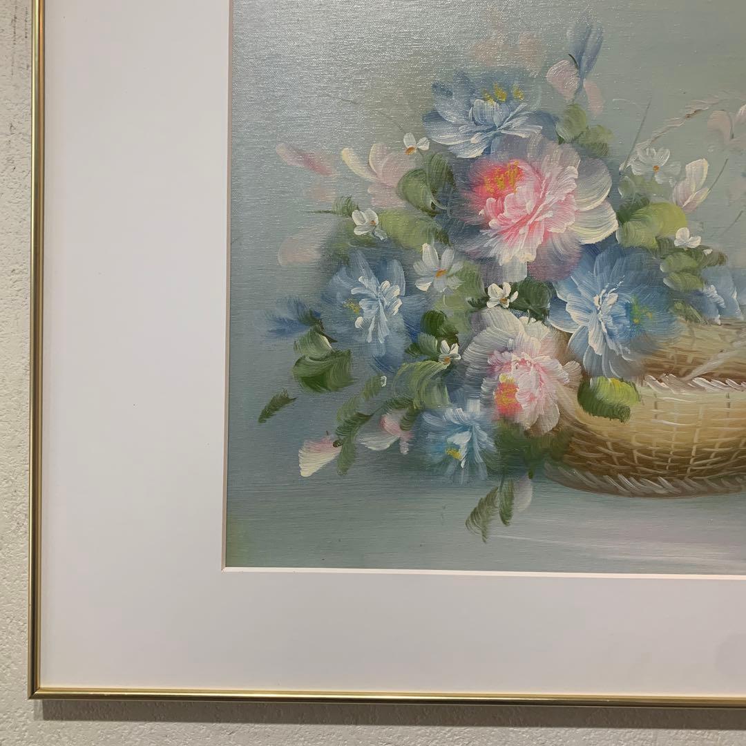絵画　油彩肉筆画　真作　ESTHER『フラワーバスケット』