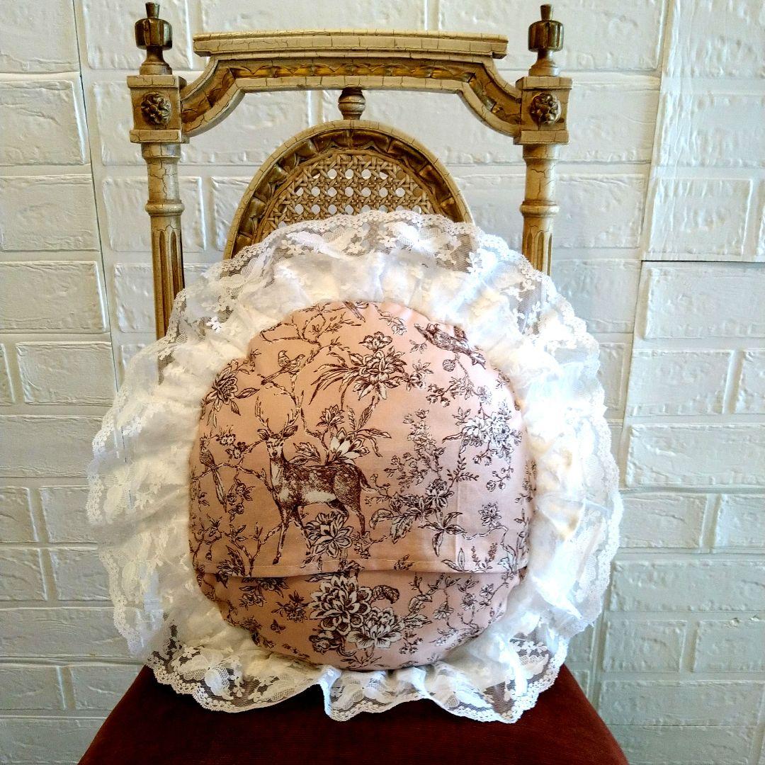 coron※フランスアンティーク　ロゴ刺繍　 ダマスク織　クッション