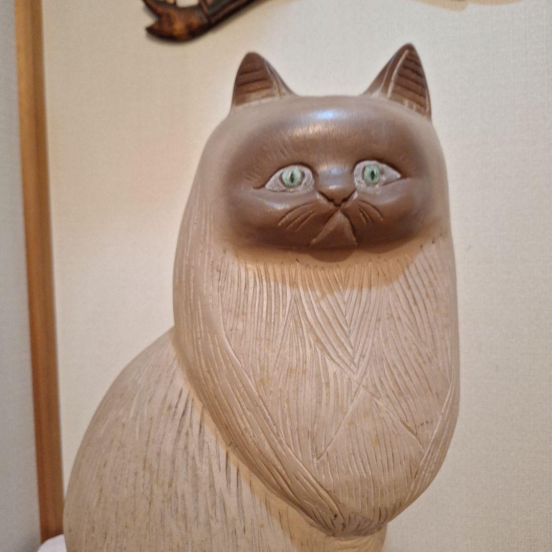 猫置きもの、木彫りインテリア