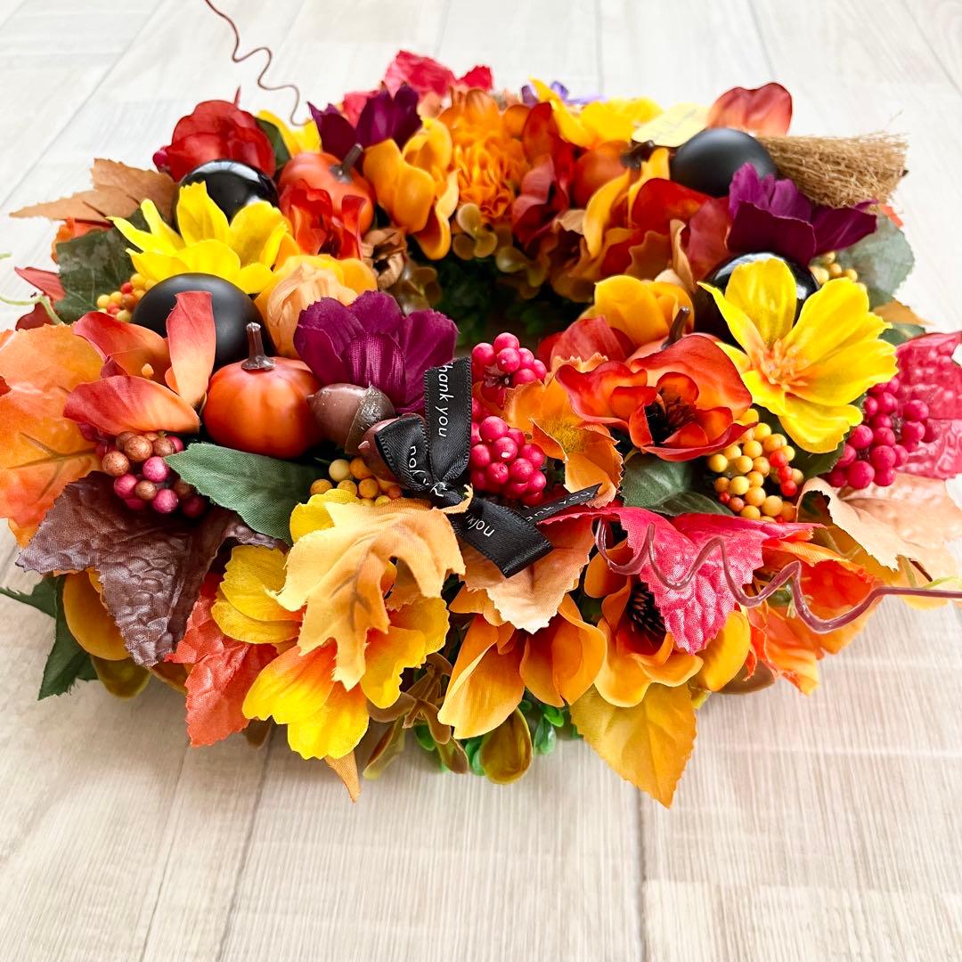 ハロウィン リース 秋リース 紅葉 カエデ 大人ハロウィン オレンジ 茶色 赤