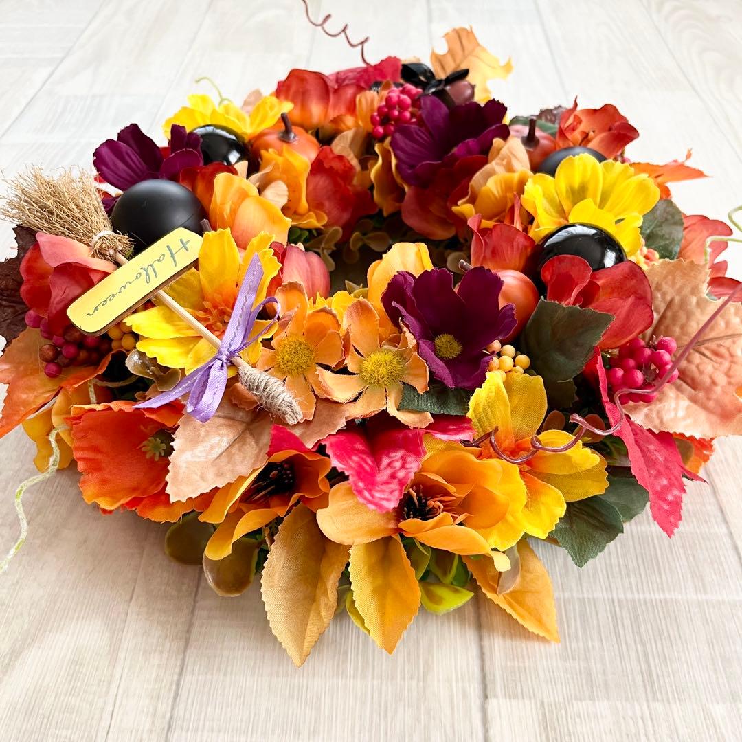 ハロウィン リース 秋リース 紅葉 カエデ 大人ハロウィン オレンジ 茶色 赤