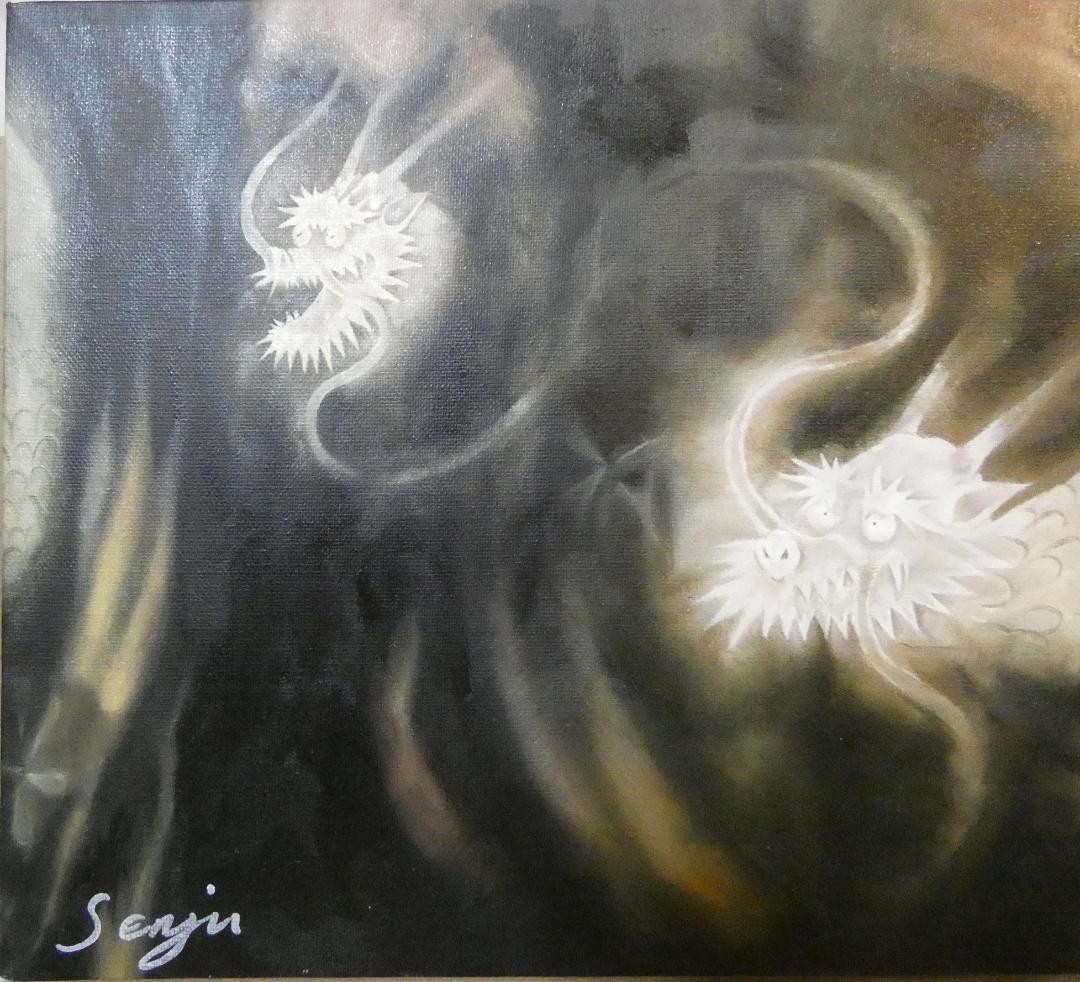 風景画　千住博　雲龍　M10　額付き　手描き　肉筆