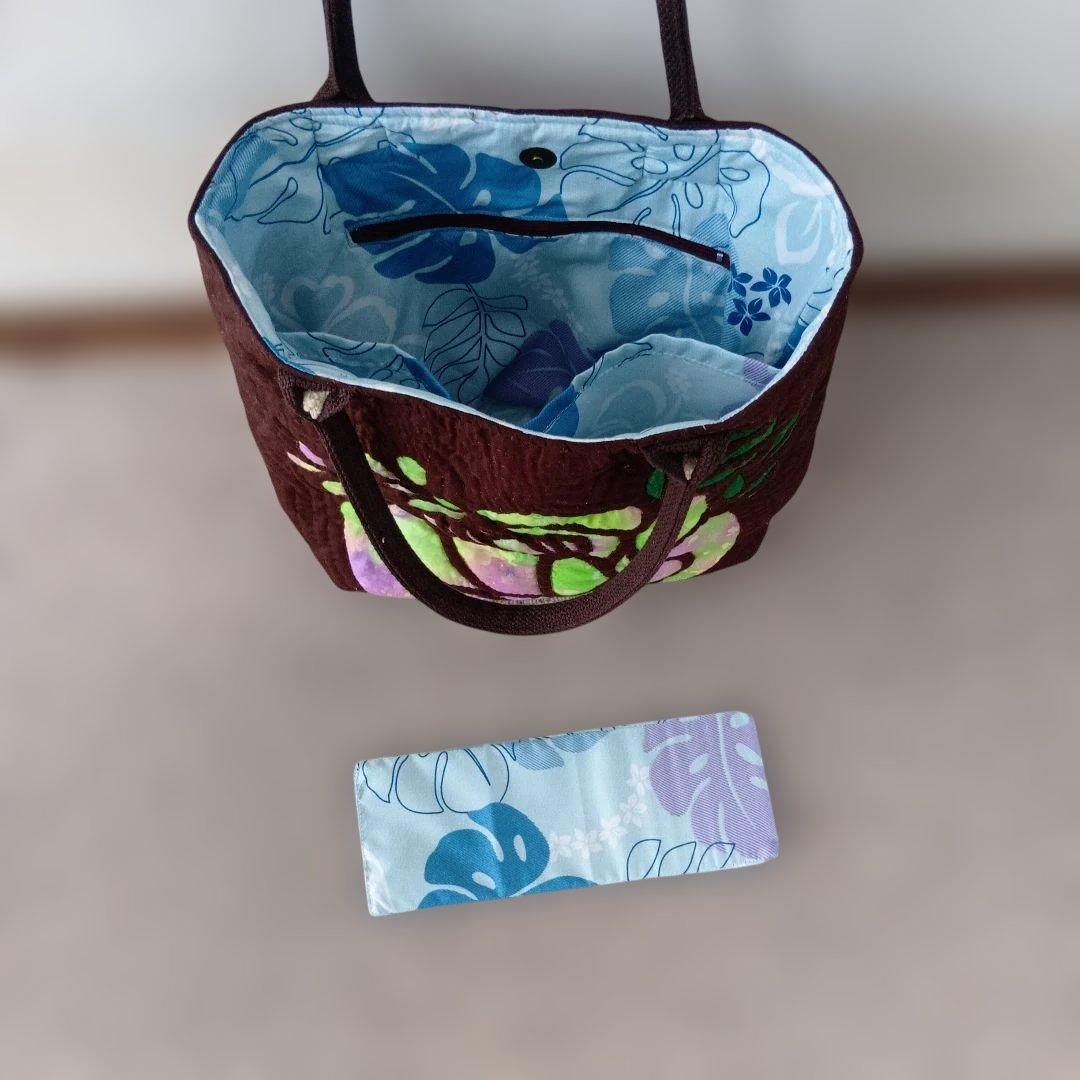 ハワイアンバック　ハンドメイド 茶色のトートバッグ