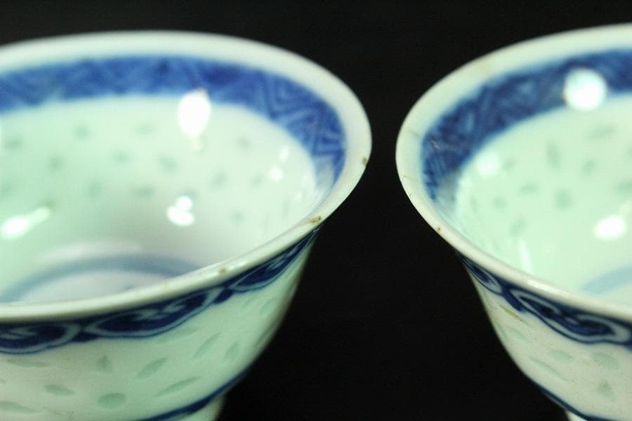 中国美術 煎茶 螢手 青花碗 九件 時代物(K-XA882)