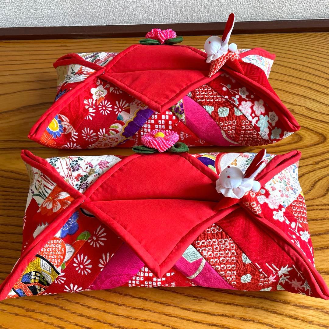 159 マチャケ　ちりめん細工　吊るし飾り　ティッシュカバー　古布