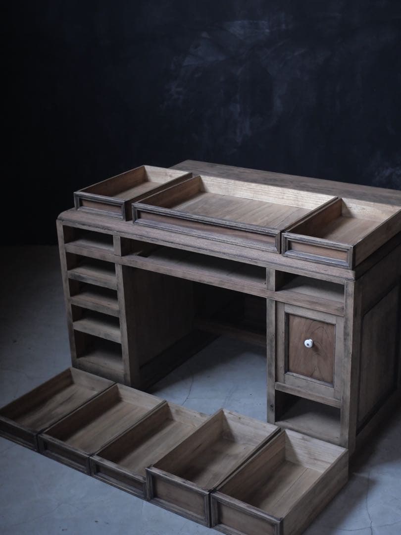 両袖机　カウンター　展示台　白木　机　古家具　古道具　アンティーク　昭和レトロ