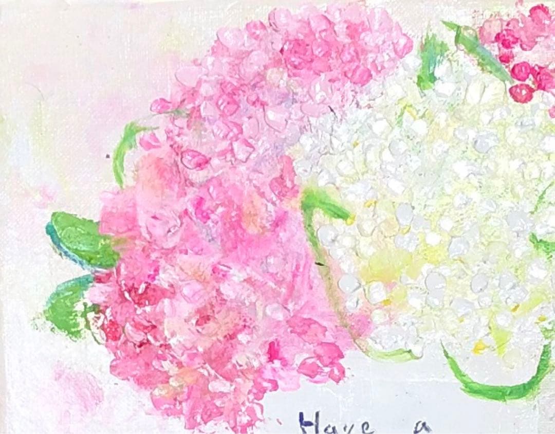 絵画　油絵　原画　一点物　花　紫陽花　ピンク　　　　可憐　SM