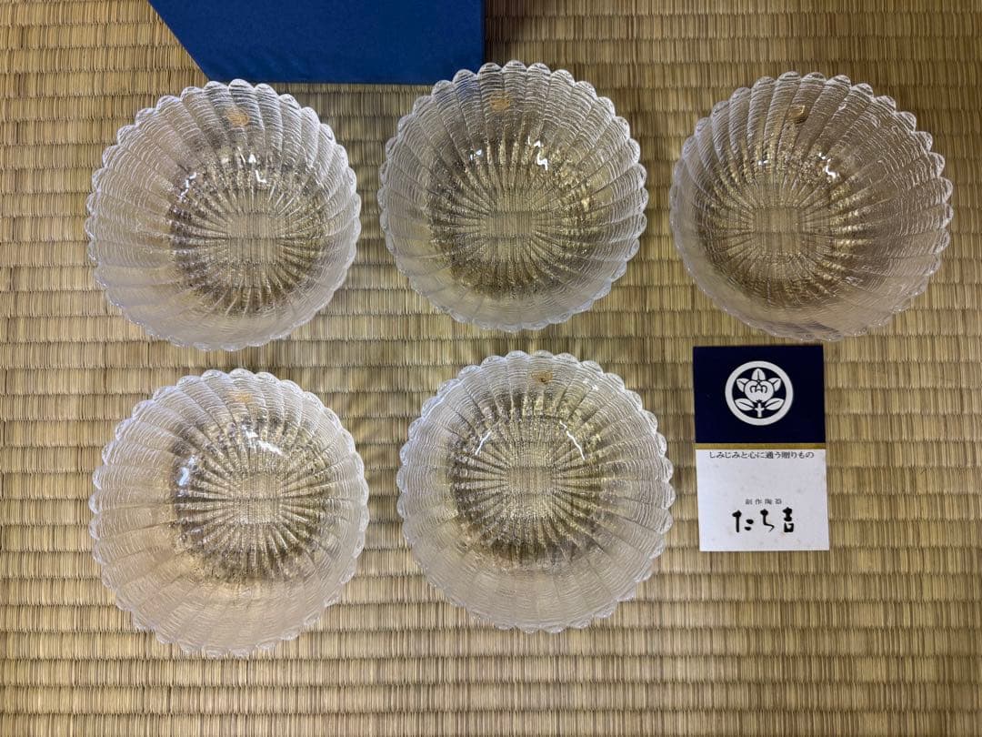 たち吉　菊花　小鉢　5セット　ガラス　皿　箱付き