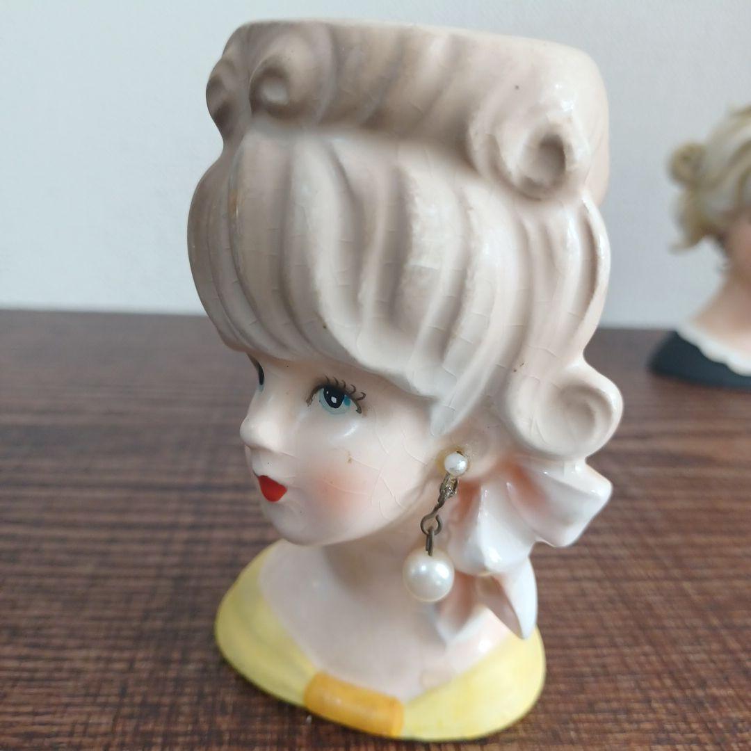 ビンテージ レディヘッドベース 陶器製置物花瓶　3点セット（全高約110㎜）