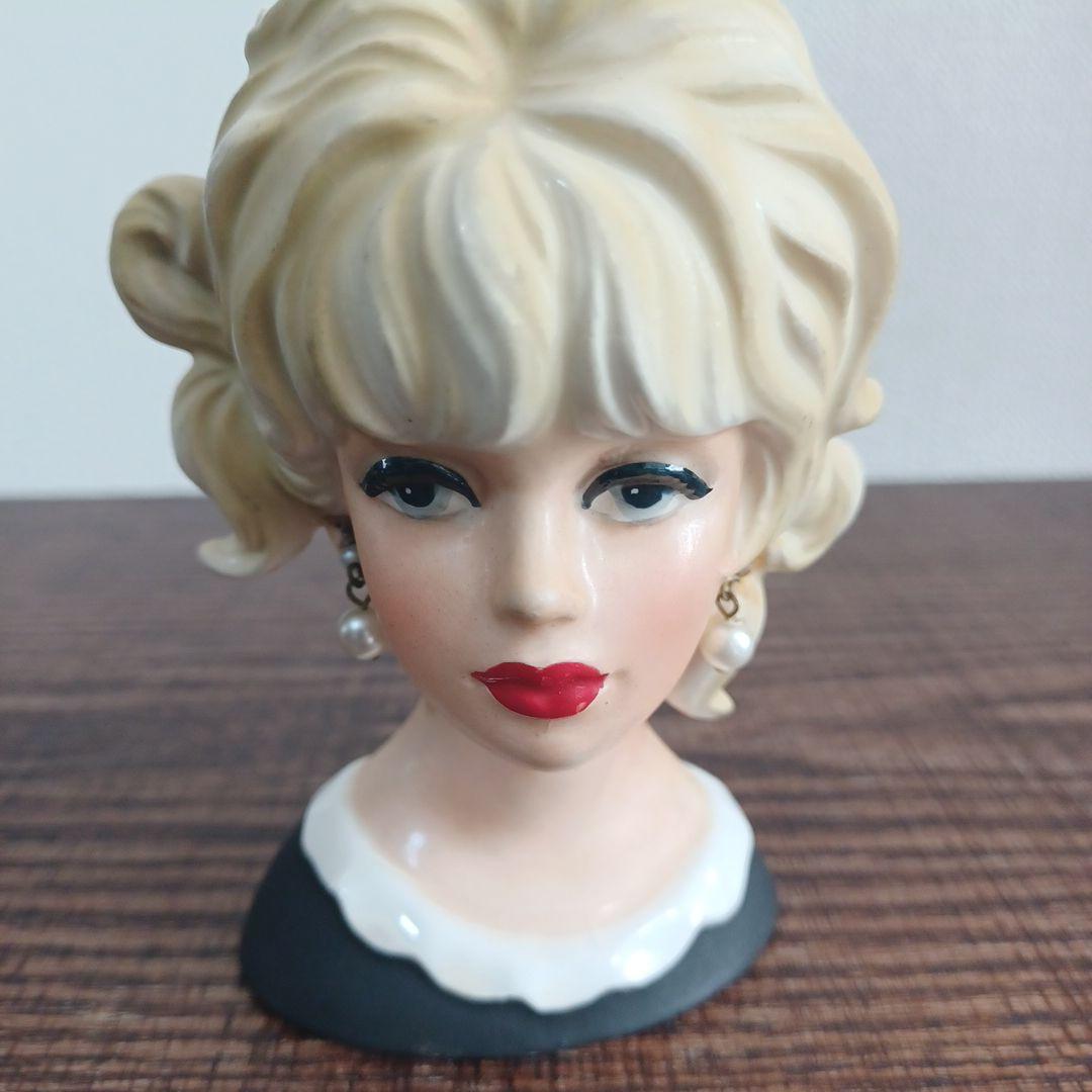 ビンテージ レディヘッドベース 陶器製置物花瓶　3点セット（全高約110㎜）