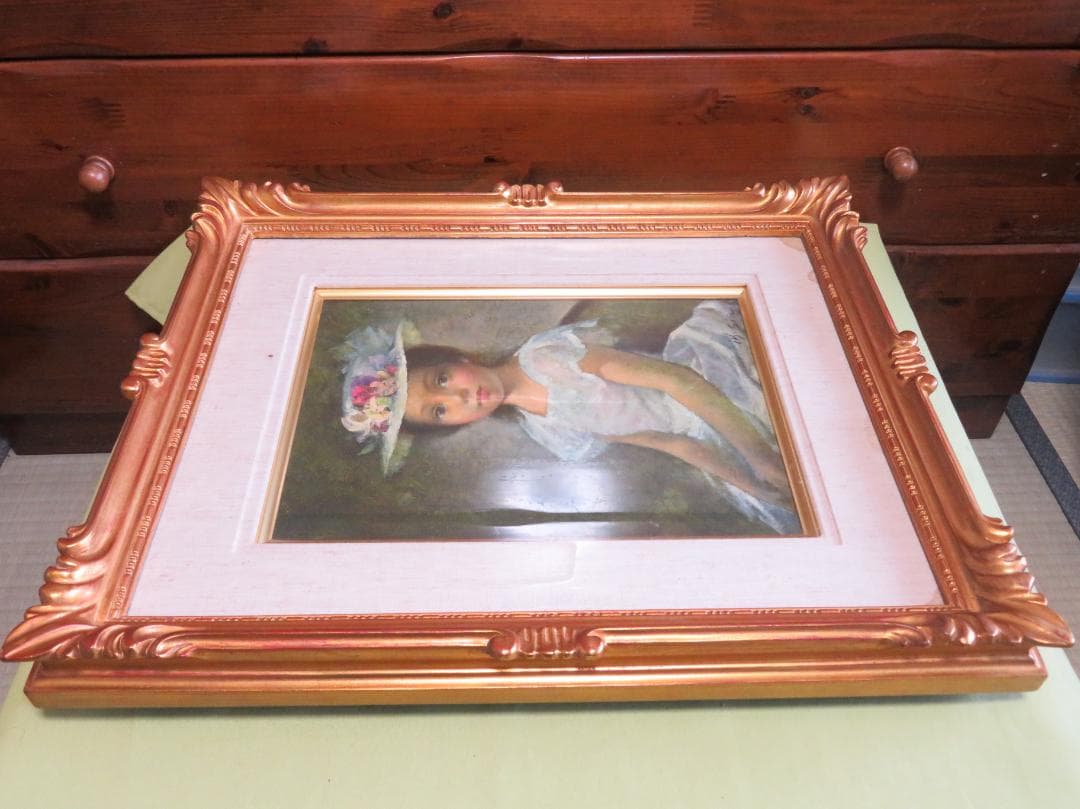 ◆進徹 「花帽子の少女」  油彩4号 　真作保証◆