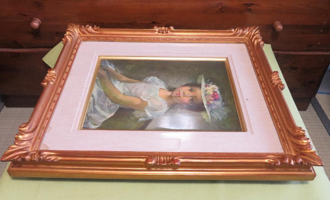 ◆進徹 「花帽子の少女」  油彩4号 　真作保証◆