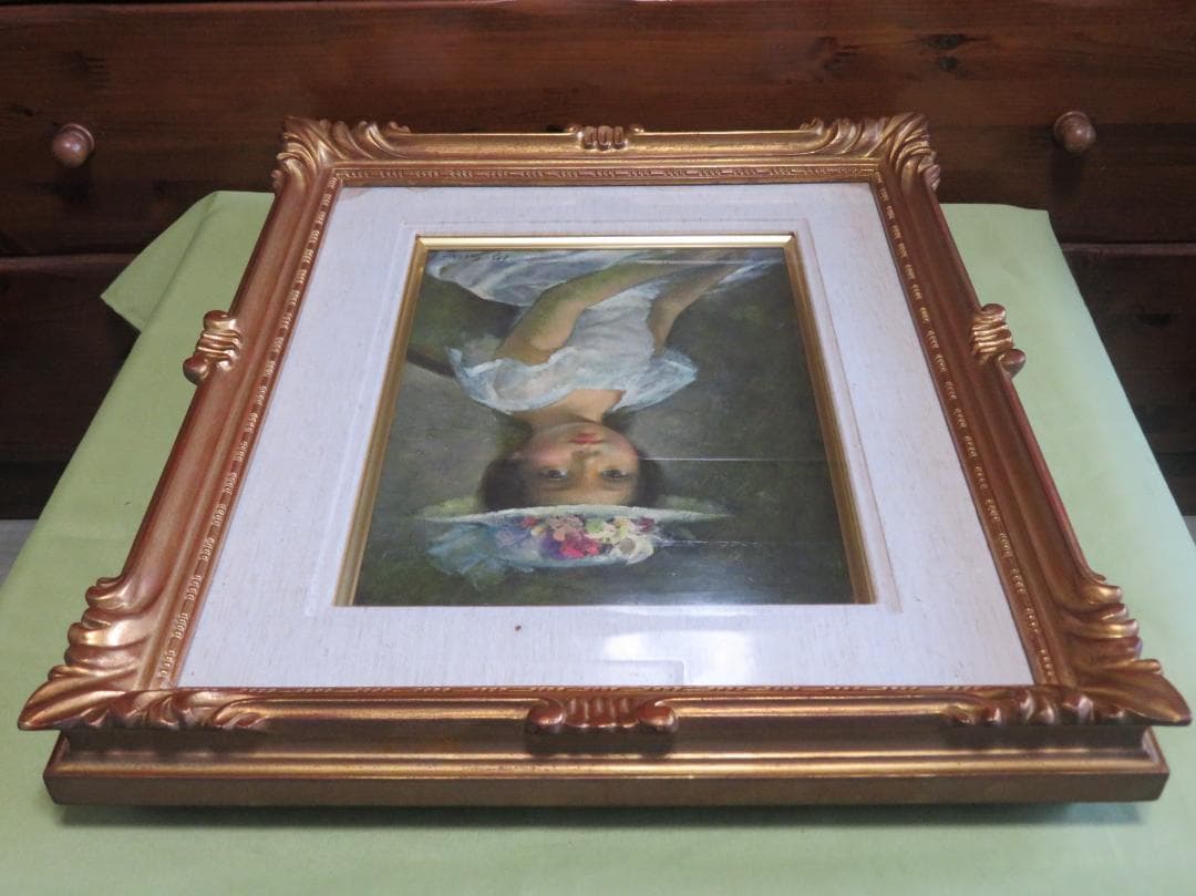 ◆進徹 「花帽子の少女」  油彩4号 　真作保証◆