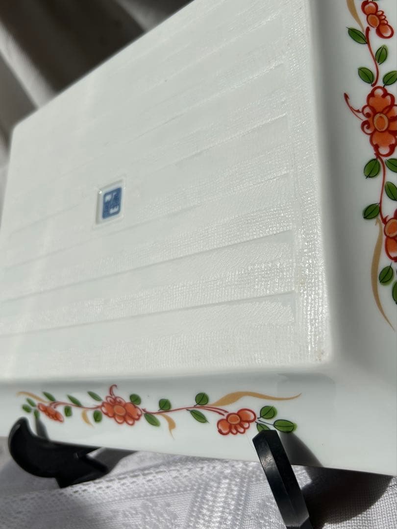 美品 前畑陶器 庫山窯 古伊万里 赤絵 染め付け山水画 長角皿 ビンテージ