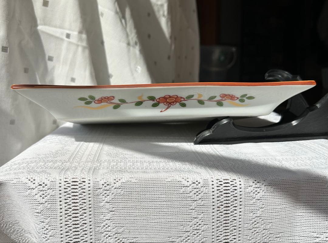 美品 前畑陶器 庫山窯 古伊万里 赤絵 染め付け山水画 長角皿 ビンテージ