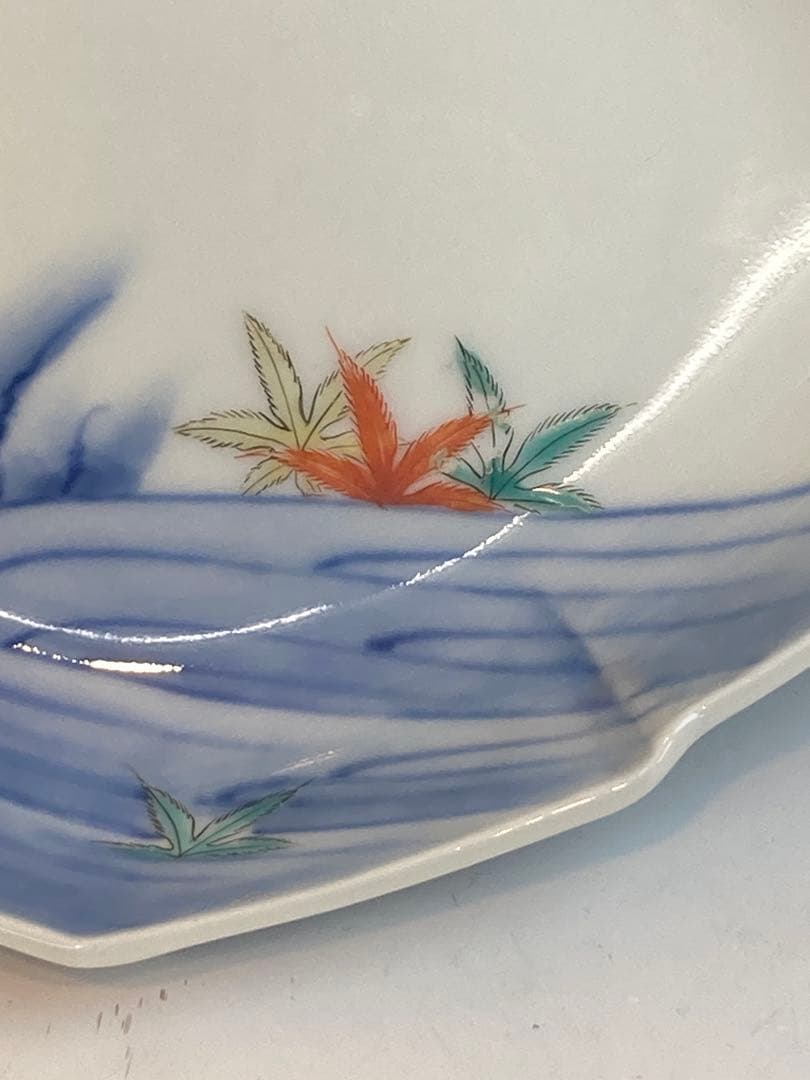 柿右衛門 染錦流水紅葉文菱形皿4客 角福在銘 古作