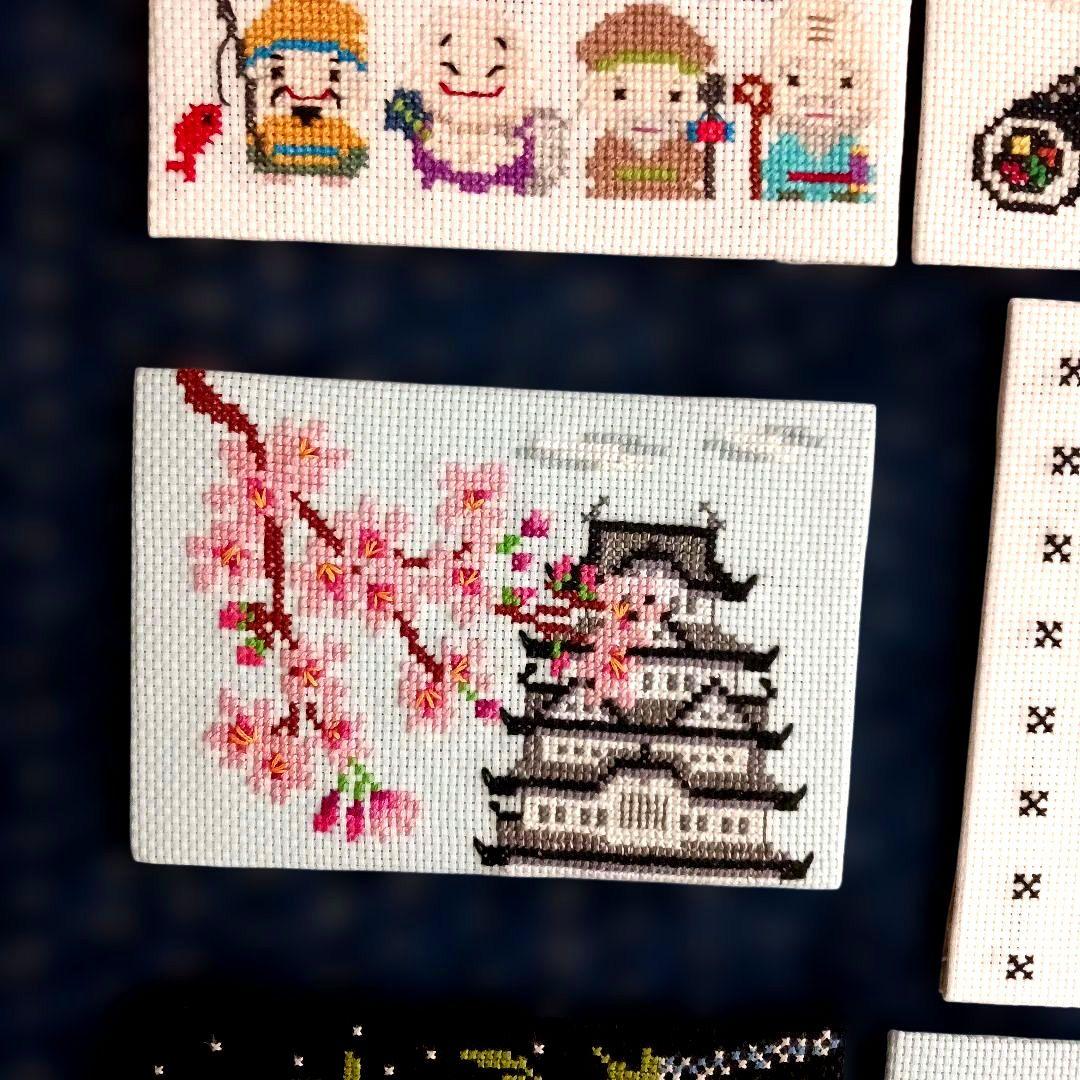 桜　さくら　七福神　他　12点セット　刺繍　フレーム無し　クロスステッチ　完成品