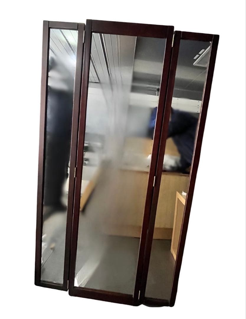 木製 三面鏡 ダークブラウン 全身ミラー 姿見 キャスター付 AM-2800