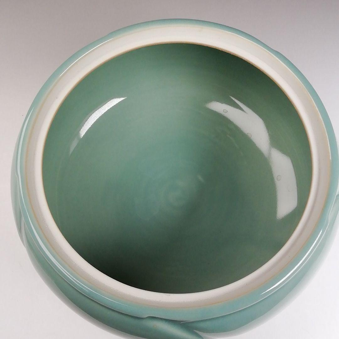 Ｗ２７５　水指　『青磁　捻梅』『加藤藤山 造』　共箱　茶道具