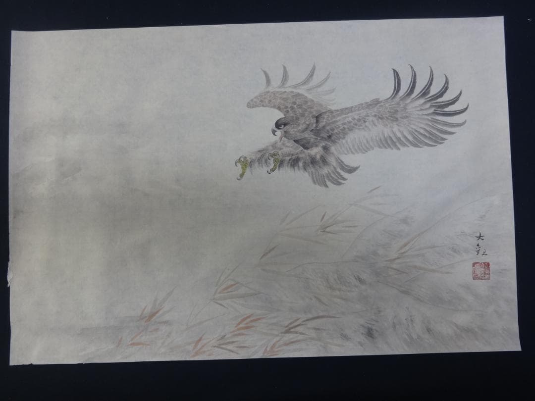 シ*２様 横山大観 鷹図 鷲図 1920年頃 肉筆水彩画 浮世絵 日本画　紙本著