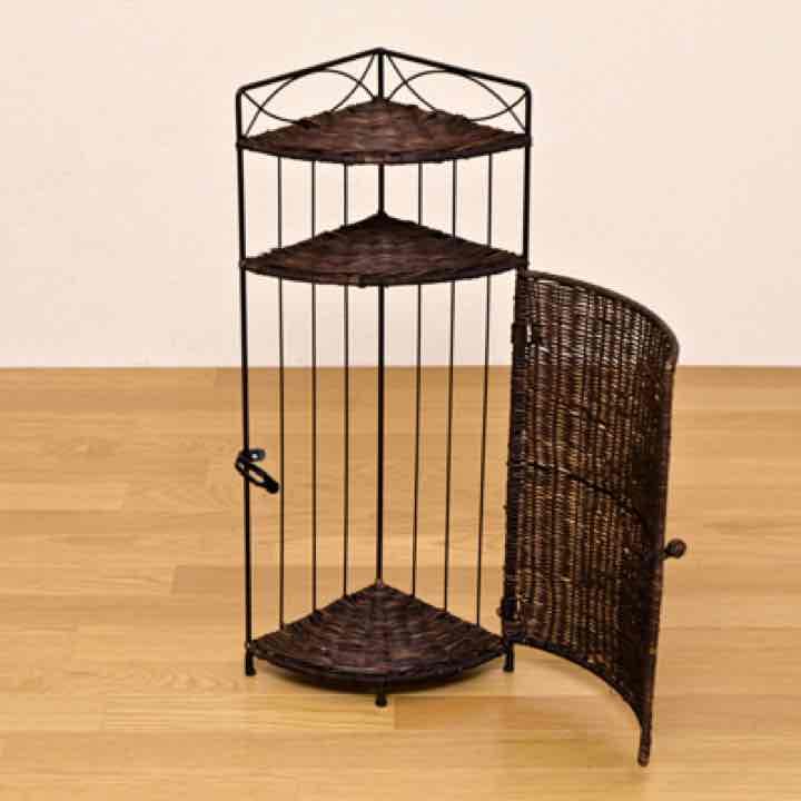 ラタンコーナーラック　2段　BR/WH