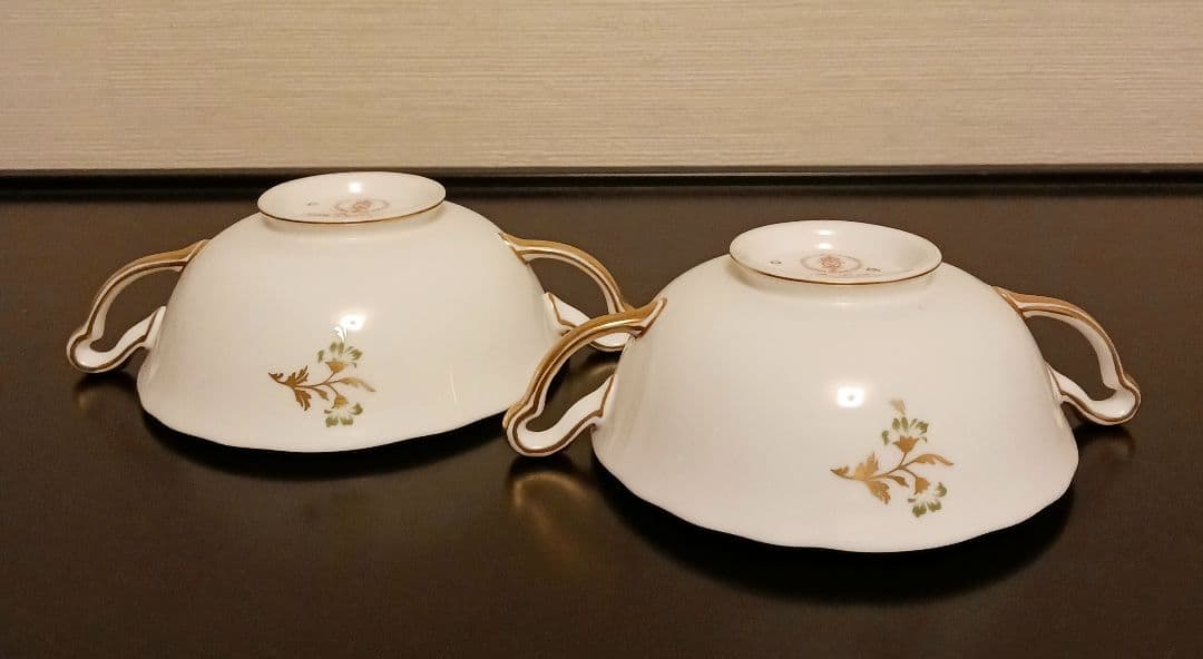 ロイヤルクラウンダービー パネル グリーン スープカップ＆ソーサー①②