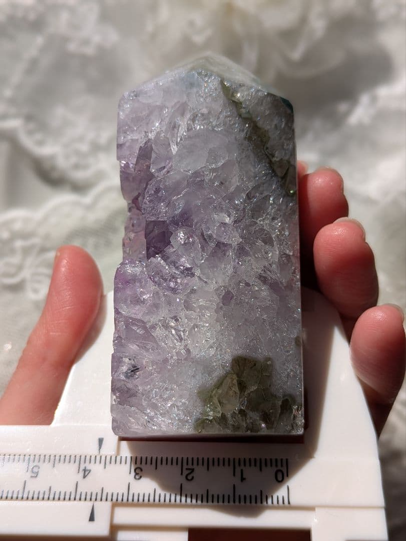 希少　♡虹沢山　瑪瑙　タワー♡　紫✕緑　ジオード　アメジスト　クラスター　天然石