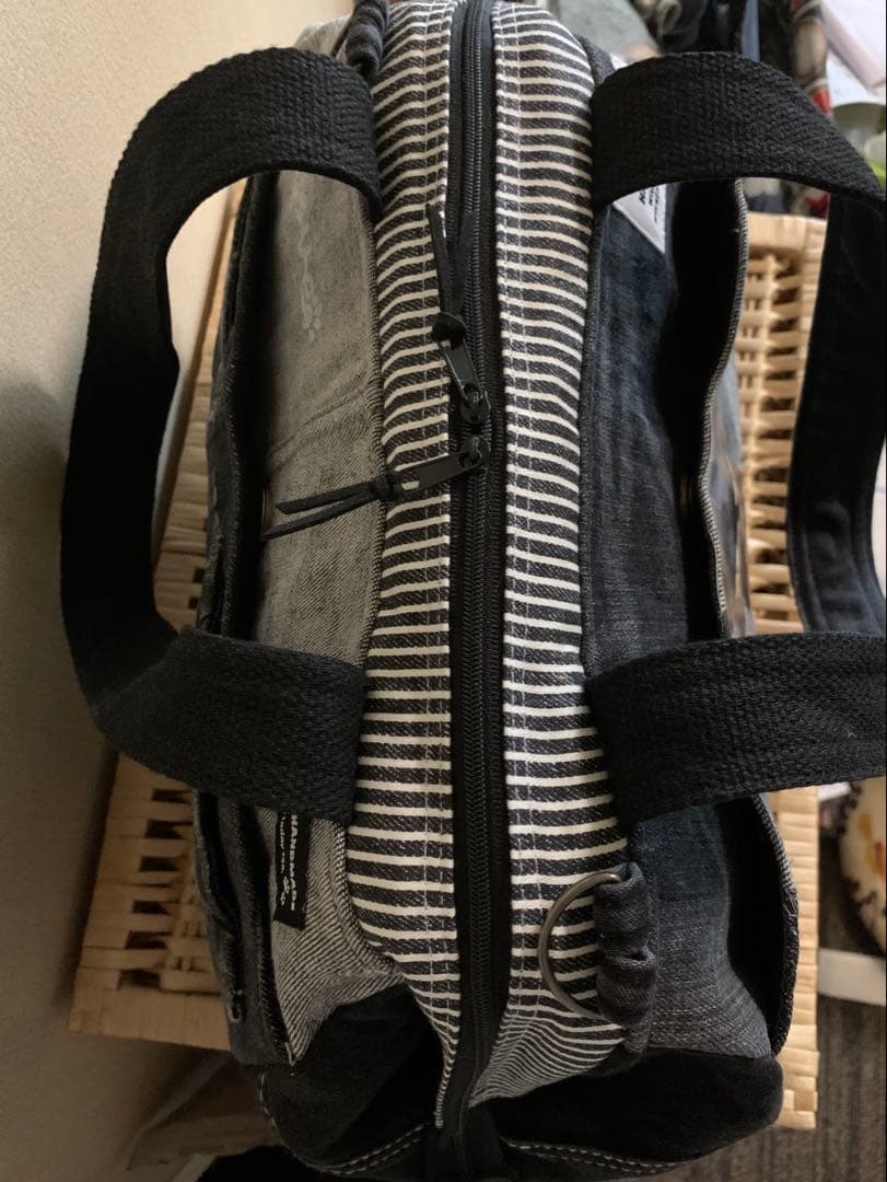 1904【たんじろう】ワイヤー口金ボストンバッグ(L)、デニムリメイク