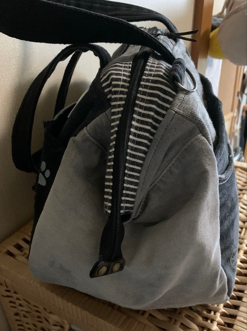 1904【たんじろう】ワイヤー口金ボストンバッグ(L)、デニムリメイク