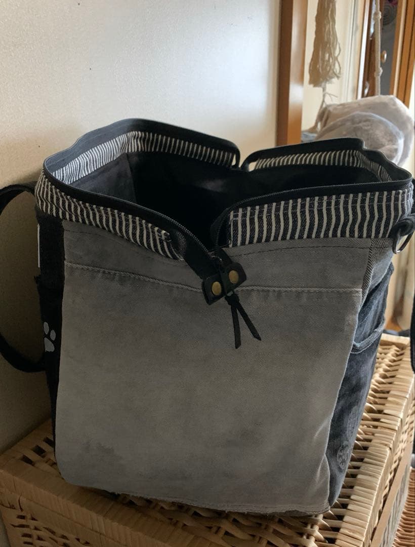 1904【たんじろう】ワイヤー口金ボストンバッグ(L)、デニムリメイク