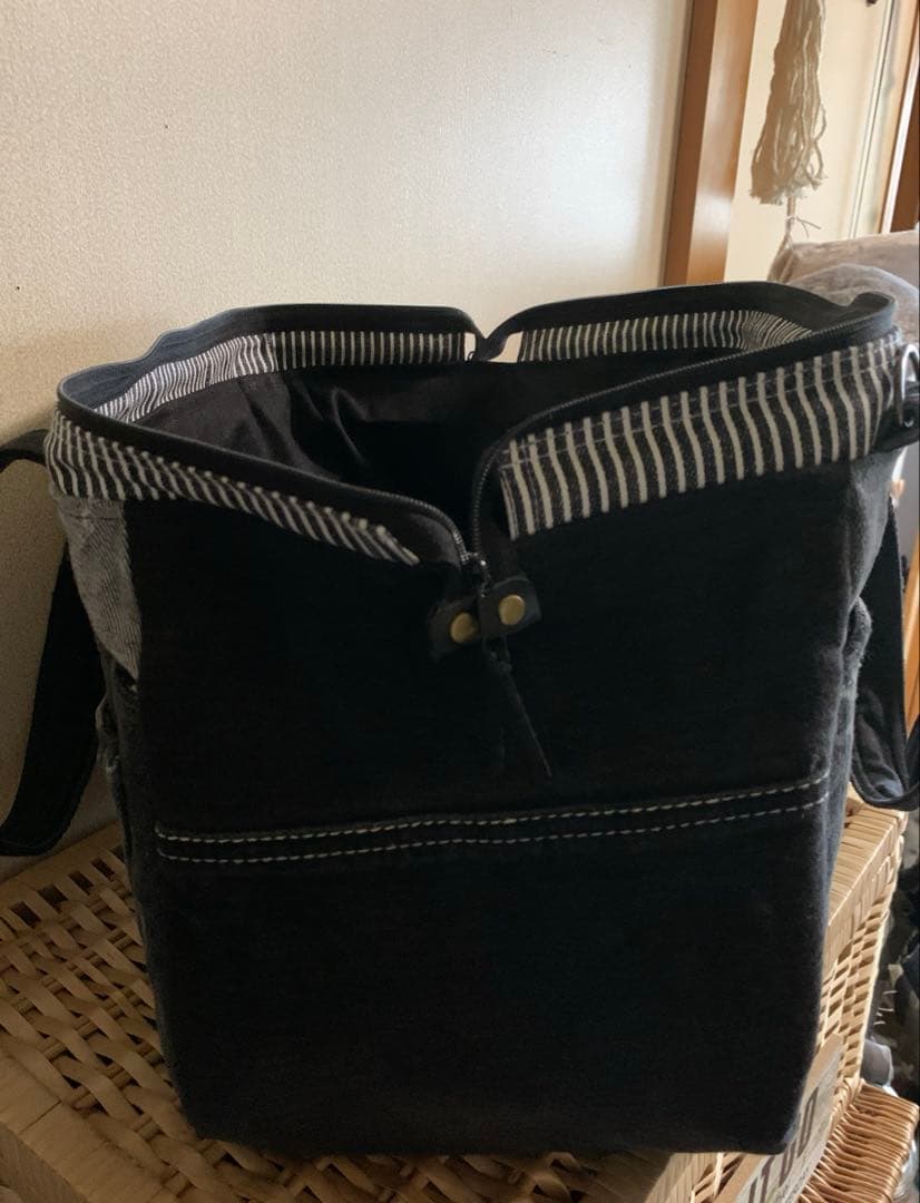 1904【たんじろう】ワイヤー口金ボストンバッグ(L)、デニムリメイク