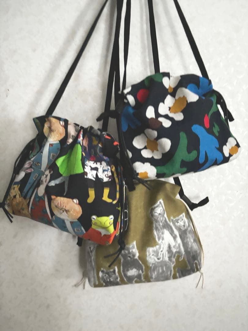 し*除様 ミナペルホネン マーガレット ふんわり巾着ポシェット ハンドメイド