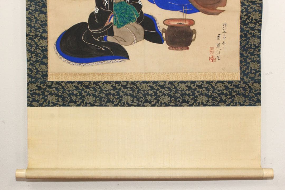 No4598 掛軸　周鳳　人物図〈池内十郎右衛門　妻りさ之絵像〉　合箱　送料無料