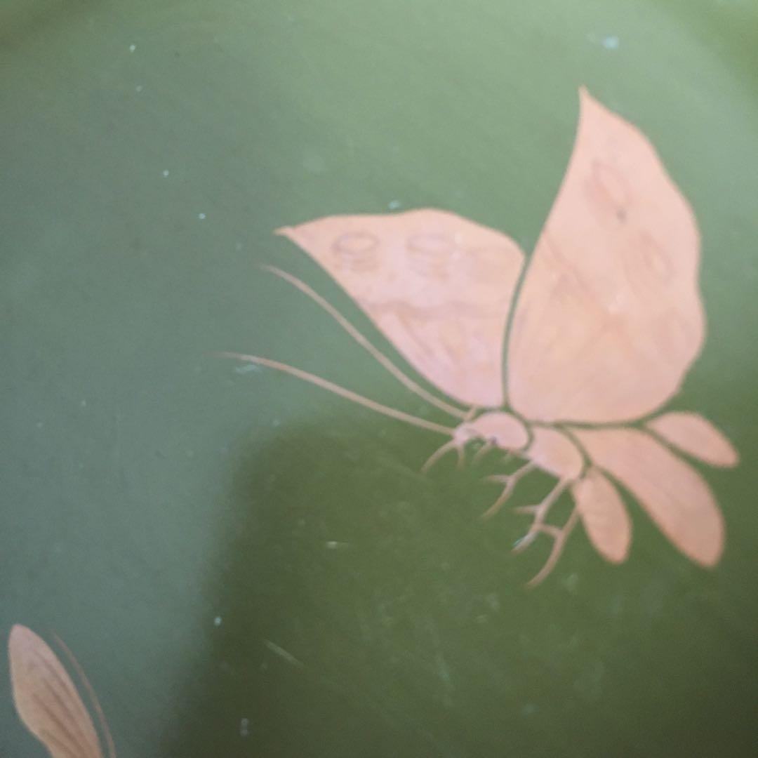 青漆　牡丹　蝶　蒔絵　蓋付碗　3客