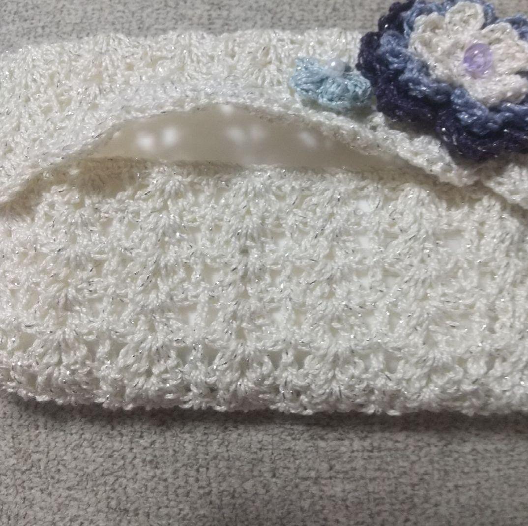 ピンク系＊レース糸 フラワーモチーフ付きポケットティッシュカバー