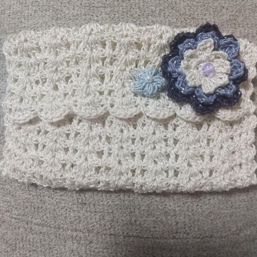 ピンク系＊レース糸 フラワーモチーフ付きポケットティッシュカバー