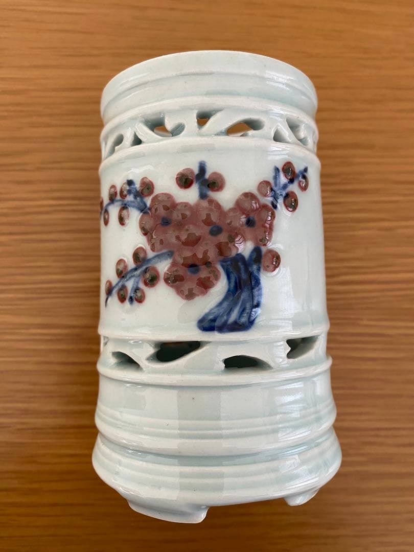 安東五作　樊川窯　花絵　台座木箱付