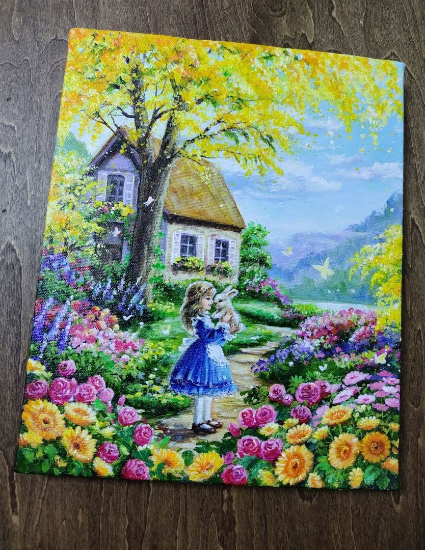 j*1様 【ミモザの咲く家】アクリル画 F3 風景画 絵画