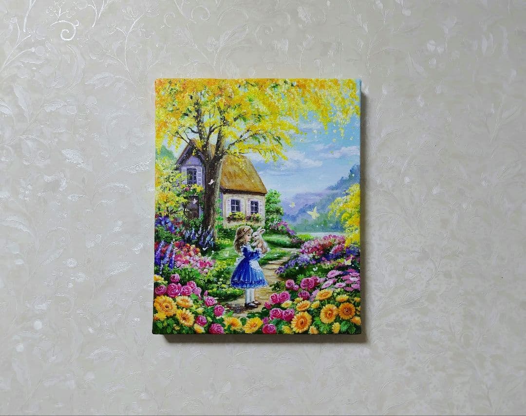 j*1様 【ミモザの咲く家】アクリル画 F3 風景画 絵画