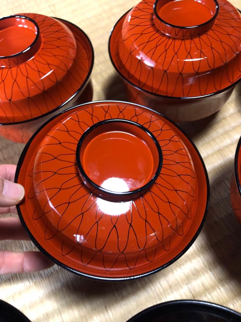 保管品！樹脂本漆製の上手沈金蒔絵椀セット！雑煮椀四つ椀蒔絵椀煮物椀懐石椀