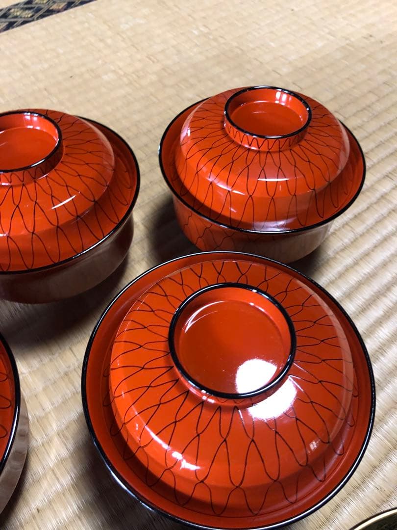 保管品！樹脂本漆製の上手沈金蒔絵椀セット！雑煮椀四つ椀蒔絵椀煮物椀懐石椀