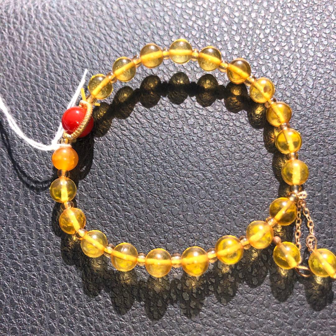 ブルーアンバー新品未使用♡天然石パワーストーン♡デザインブレスレット内周15.5