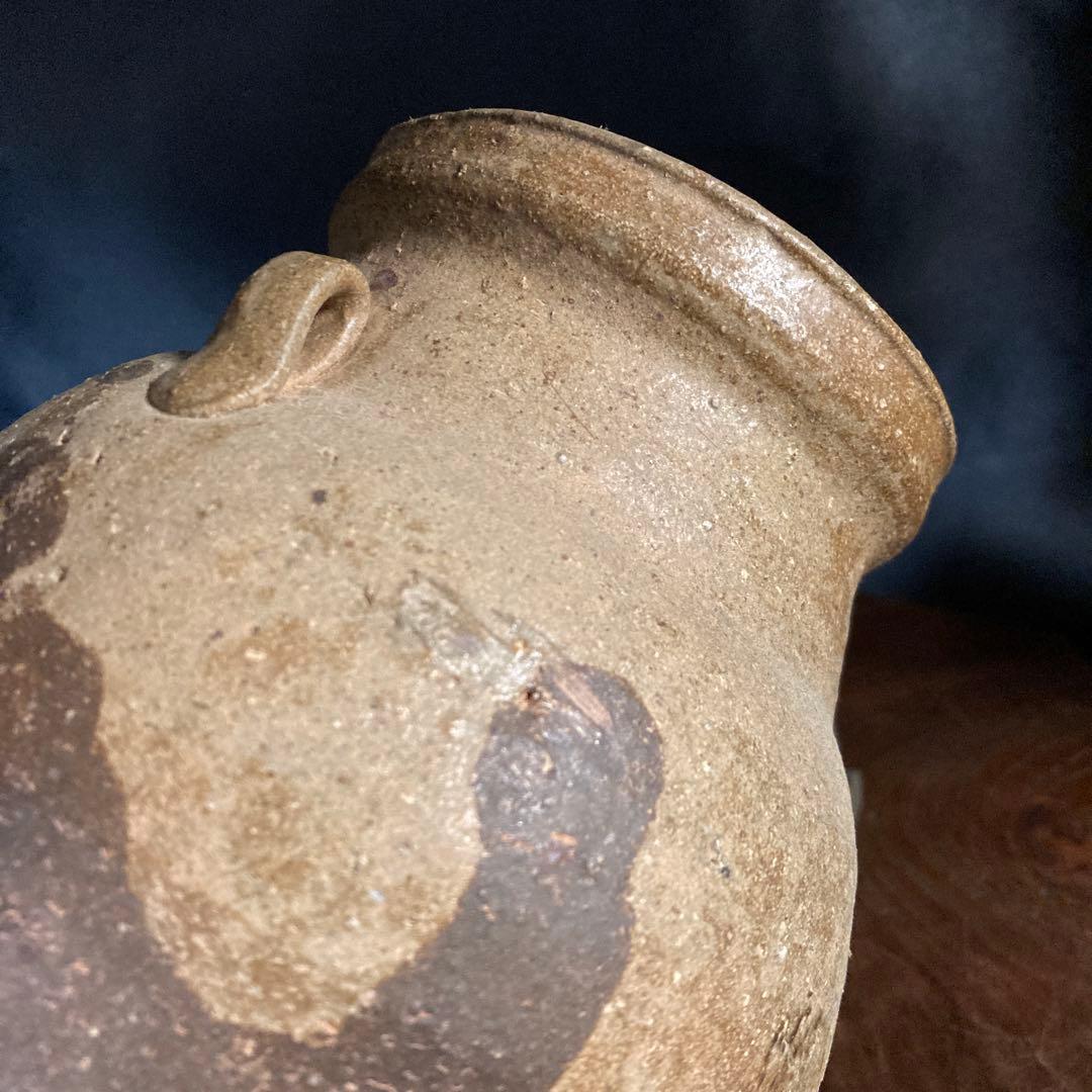 【ギャラリー三益】古美術　唐代長沙窯鉄釉鳳凰紋双耳壺