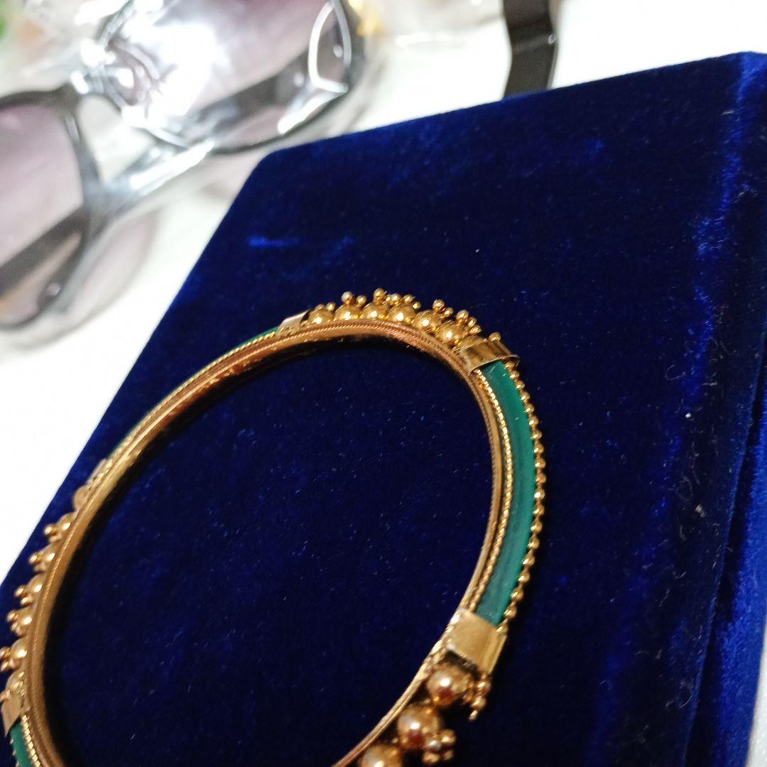 ビーズ装飾 ゴールド グリーン バングルアンティーク