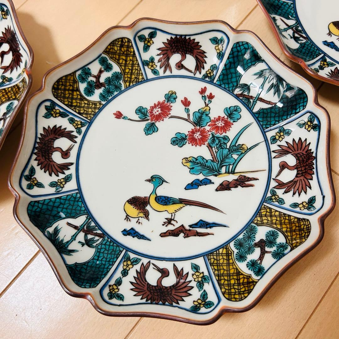 タ*ン様 【箱入り未使用】九谷暁堂　皿揃　5枚組　鳥　花