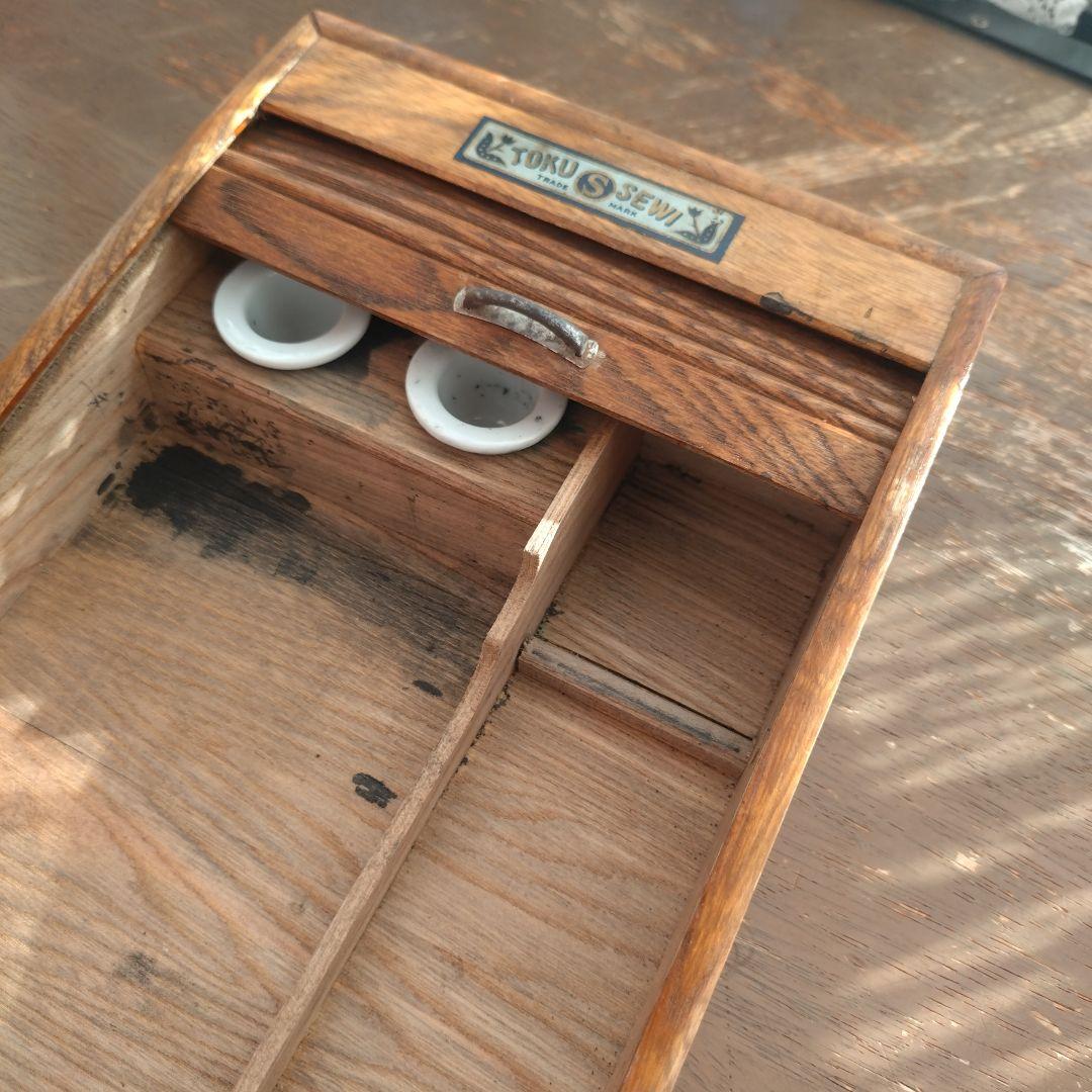 アンティーク　蛇腹ケース　硯入れ　木製トレー　シャッターケース