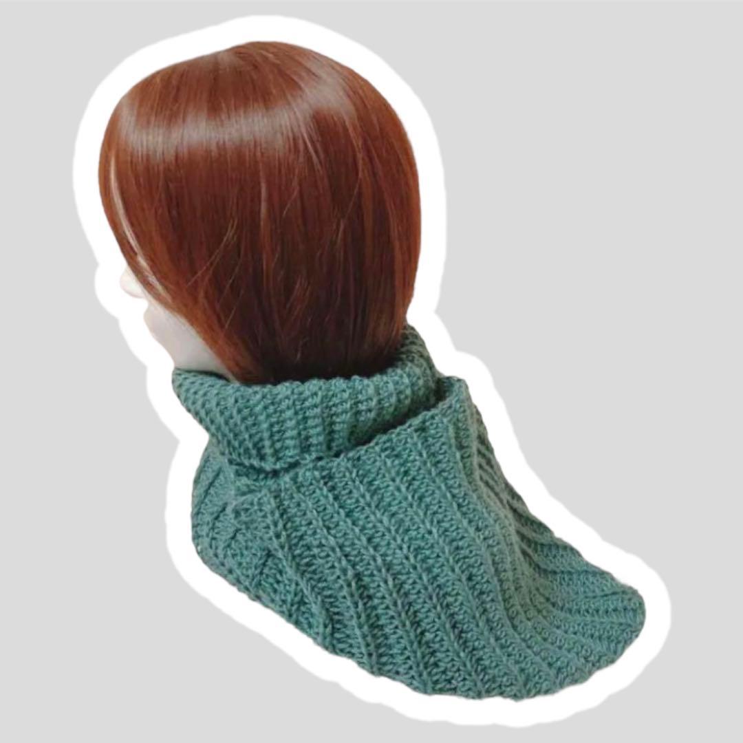 バラクラバ　パープル　手編み　フード付きネックウォーマー　男女兼用　no.91